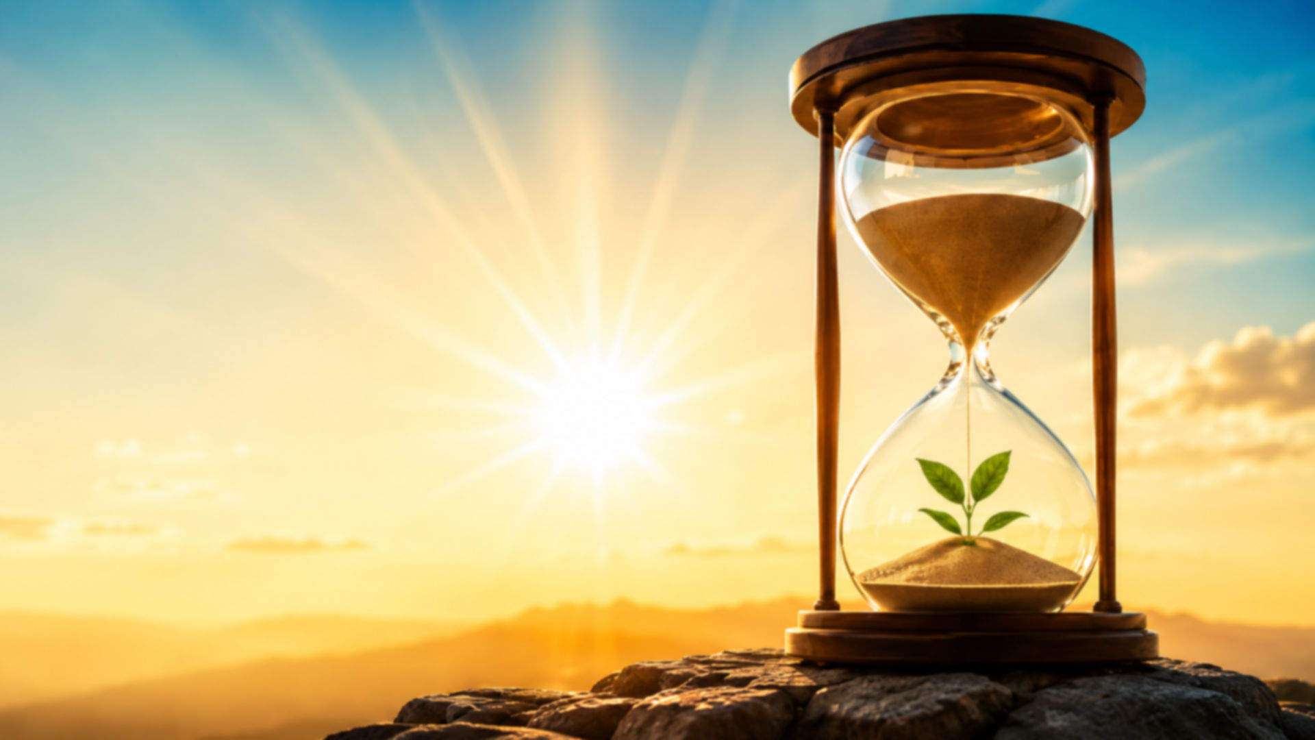 Banner de Un Minuto de Esperanza con reloj, reloj de arena y una planta